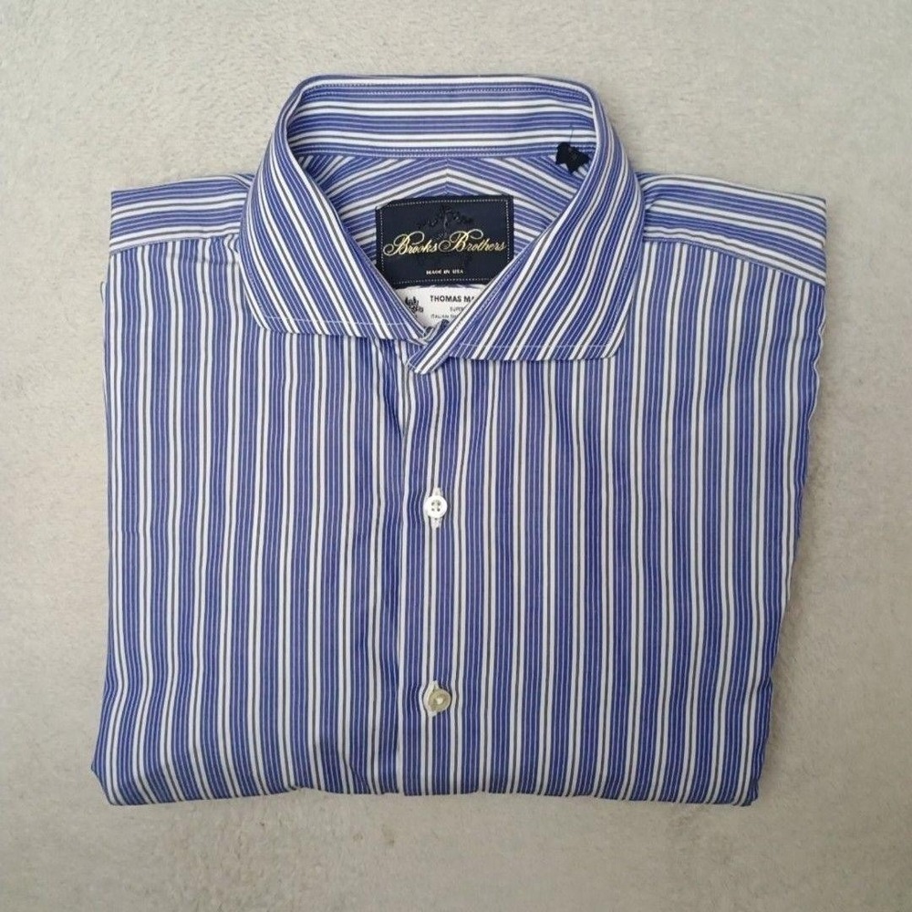Brooks Brothers Shirt Mens 16 33 Blue Striped Thomas Mason Regent Superfine USA